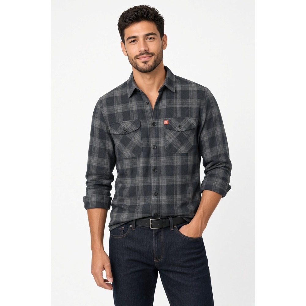 The American Outdoorsman Flannel Shirt Charcoal Gray Pockets Button Up  Size M